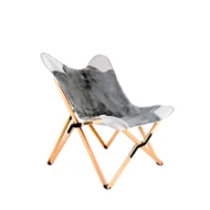 Marbre Home Gri Peluş ve Deri Katlanır Tripolina Koltuk - Görsel 4