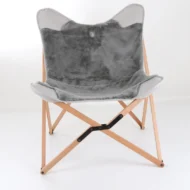Marbre Home Gri Peluş ve Deri Katlanır Tripolina Koltuk