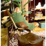 Marbre Home Meadow Kanvas Ve Deri Tripolina Katlanır Koltuk Ahşap - Görsel 2
