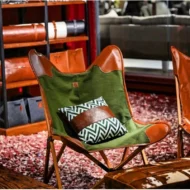 Marbre Home Meadow Kanvas Ve Deri Tripolina Katlanır Koltuk Ahşap