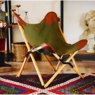 Marbre Home Meadow Kanvas Ve Deri Tripolina Katlanır Koltuk Ahşap - Görsel 3
