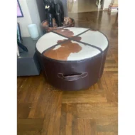 Marbre Home Eskitme Dokulu ve Dana Post Yuvarlak Puf - Görsel 8
