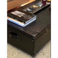 Marbre Home Siyah Kroko Dokulu Vintage Sandık Orta Sehpa - Görsel 3