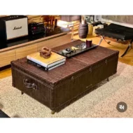 Marbre Home Kahverengi Eskitme Dokulu ve Dikişli Sandık Orta Sehpa - Görsel 3