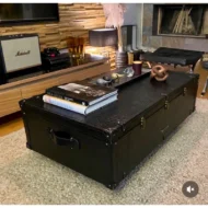 Marbre Home Siyah Kroko Dokulu Vintage Sandık Orta Sehpa - Görsel 4