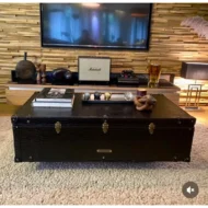 Marbre Home Siyah Kroko Dokulu Vintage Sandık Orta Sehpa - Görsel 6