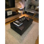 Marbre Home Siyah Kroko Dokulu Vintage Sandık Orta Sehpa