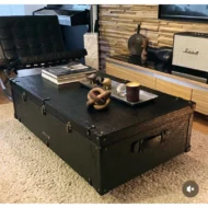 Marbre Home Siyah Kroko Dokulu Vintage Sandık Orta Sehpa - Görsel 7
