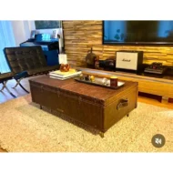 Marbre Home Kahverengi Eskitme Dokulu ve Dikişli Sandık Orta Sehpa - Görsel 7