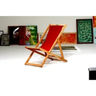 Marbre Home 3 Kademeli Katlanabilir Ahşap Şezlong - Canlı Kırmızı - Görsel 4