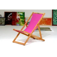 Marbre Home 3 Kademeli Katlanabilir Ahşap Şezlong - Enerjik Pembe - Görsel 3