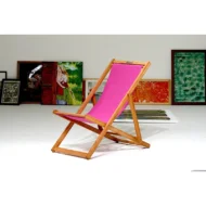 Marbre Home 3 Kademeli Katlanabilir Ahşap Şezlong - Enerjik Pembe