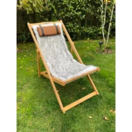 Marbre Home Kışlık Özel Seri 3 Kademeli Ahşap Şezlong - Kırçıllı Gri Peluş ve Deri Yastıklı - Görsel 5