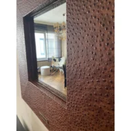 Marbre Home Dekoratif Kahverengi Deri Dokulu Kare Duvar Aynası - Görsel 6