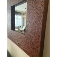 Marbre Home Dekoratif Kahverengi Deri Dokulu Kare Duvar Aynası - Görsel 8
