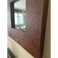 Marbre Home Dekoratif Kahverengi Deri Dokulu Kare Duvar Aynası - Görsel 12