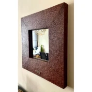 Marbre Home Dekoratif Kahverengi Deri Dokulu Kare Duvar Aynası - Görsel 10