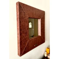 Marbre Home Dekoratif Kahverengi Deri Dokulu Kare Duvar Aynası - Görsel 2