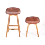 Marbre Home Ahşap Ayaklı ve Egzotik Deri Kaplamalı Kısa Tabure - Görsel 5