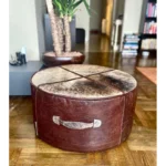 Marbre Home Eskitme Dokulu ve Dana Post Yuvarlak Puf