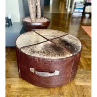 Marbre Home Eskitme Dokulu ve Dana Post Yuvarlak Puf - Görsel 2