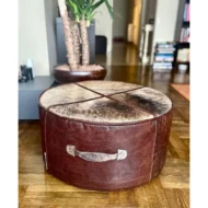 Marbre Home Eskitme Dokulu ve Dana Post Yuvarlak Puf - Görsel 3