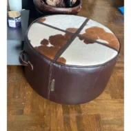 Marbre Home Eskitme Dokulu ve Dana Post Yuvarlak Puf - Görsel 5