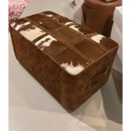 Marbre Home Vintage Sandık Tasarımlı, Dana Post Dikdörtgen Puf