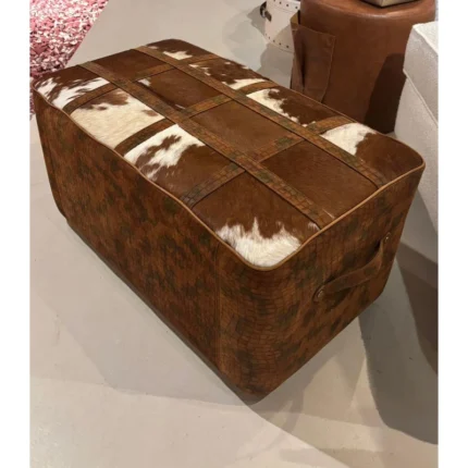 Marbre Home Vintage Sandık Tasarımlı, Dana Post Dikdörtgen Puf