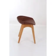 Marbre Home Ahşap Ayaklı ve Egzotik Deri Kaplamalı Kısa Tabure - Görsel 3