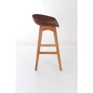 Marbre Home Ahşap Ayaklı ve Egzotik Deri Kaplamalı Bar Sandalyesi - Görsel 6