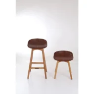 Marbre Home Ahşap Ayaklı ve Egzotik Deri Kaplamalı Kısa Tabure - Görsel 4